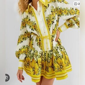 Alemais Yellow and White Floral Mini Dress